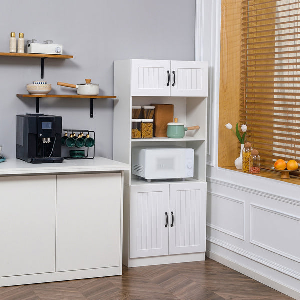 5-Tier Kitchen Cupboard with Adjustable Shelving - Space-Saving Storage Cabinet with Open Microwave Platform - Ideal for Organizing Cookware & Appliances
