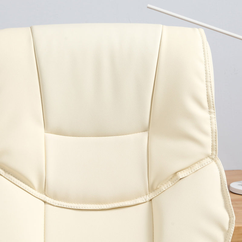 Ergonomic Faux Leather High-Back Office Chair - Adjustable Height, Rocking Feature, Computer Desk Seating in Cream White - Ideal for Home Office Comfort and Style