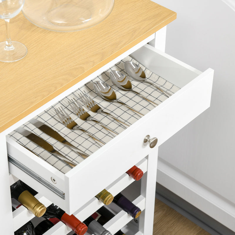 16-Bottle Capacity Modern Wine Cabinet - Kitchen Sideboard with Storage Drawer and Rack - Ideal for Dining Room and Home Bar Organization in White