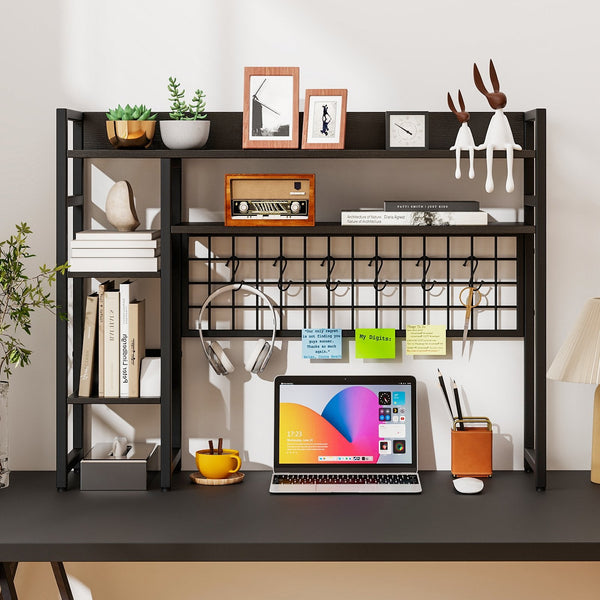 Desktop Bookshelf with 4 Open Storage Shelves for Computer Monitor Up to 32 Inch-