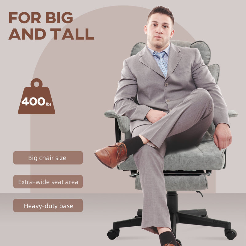 HOMCOM Office Chair with 6 Point Massage and Heat, Ergonomic Desk Chair with Foot Rest, Lumbar Support, Reclining Function and Wide Seat, Height-Adjustable High Back Swivel Rolling for Home, Grey