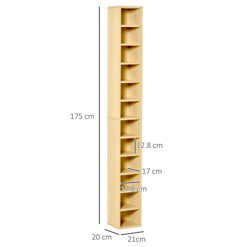 Media Storage Cabinet with 12 Tiers - CD/DVD Storage Shelf Tower, Multimedia Organizer Rack, Bookcase Display Unit - Perfect for Organizing Media Collections and Displaying Keepsakes