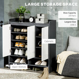 High Gloss Shoe Storage Unit with White Doors - Spacious Hallway Cupboard with Open Shelves for Up to 24 Pairs - Sleek Grey Organizer for Footwear