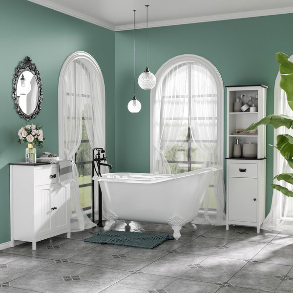 Freestanding Slim White Bathroom Cabinet - Tall Storage Cupboard with Adjustable Shelves and Drawer - Space-Saving Organizer for Bathroom or Living Room