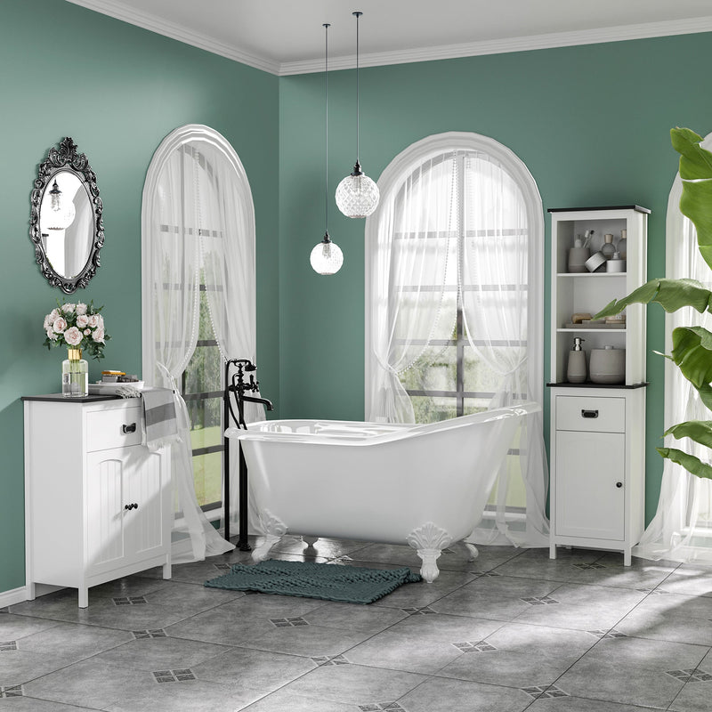 Freestanding Slim White Bathroom Cabinet - Tall Storage Cupboard with Adjustable Shelves and Drawer - Space-Saving Organizer for Bathroom or Living Room