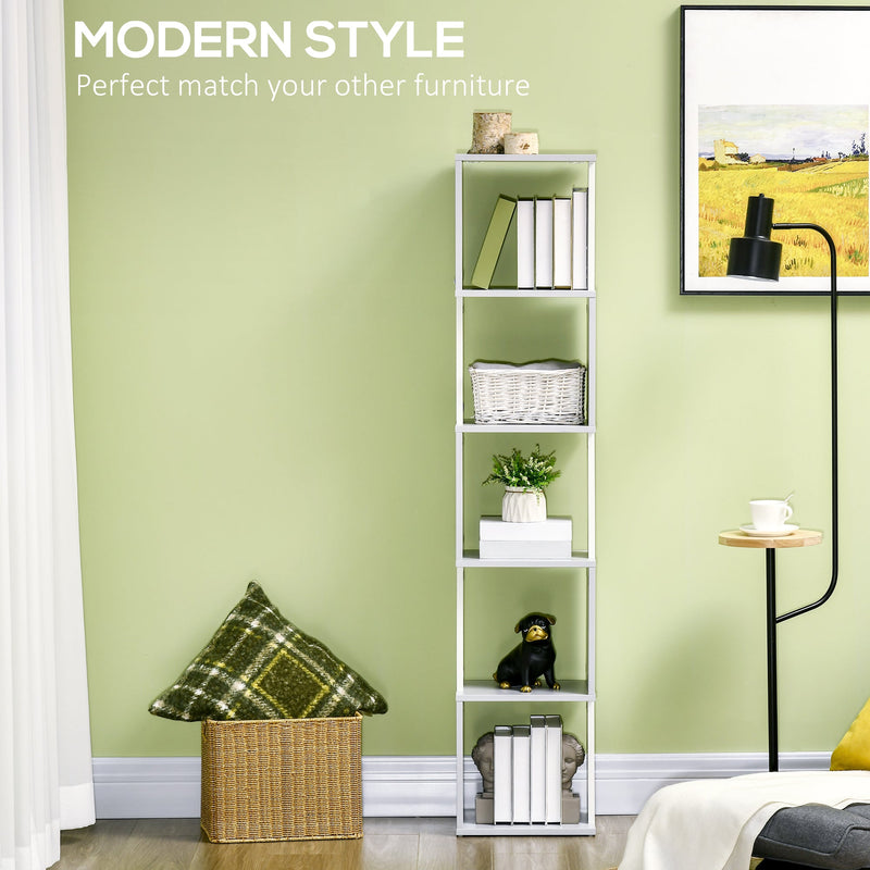 5-Tier Modern Bookshelf - Freestanding Light Grey Bookcase for Storage and Display - Ideal for Home Office, Living Room, or Study Organization