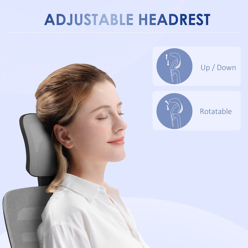 Ergonomic Mesh Office Chair with Adjustable Headrest and Armrests - Lumbar Support for Comfortable Work Seating - Ideal for Home and Office Use