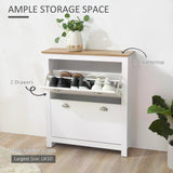 Modern White 2-Drawer Shoe Cabinet - Narrow Hallway Organizer with Flip Doors & Adjustable Shelves - Stores Up to 12 Pairs of Footwear