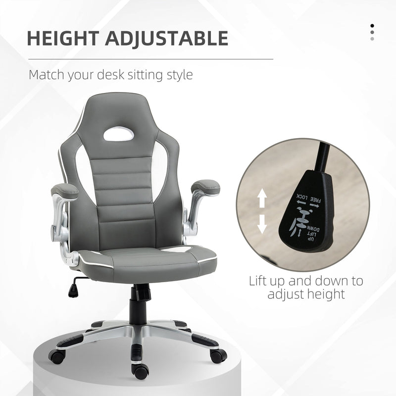 Racing Gaming Chair - High-Back PU Leather Swivel Office Seat with Adjustable Height, Tilt, and Flip-Up Arms - Ideal for Gamers and Home Office Comfort