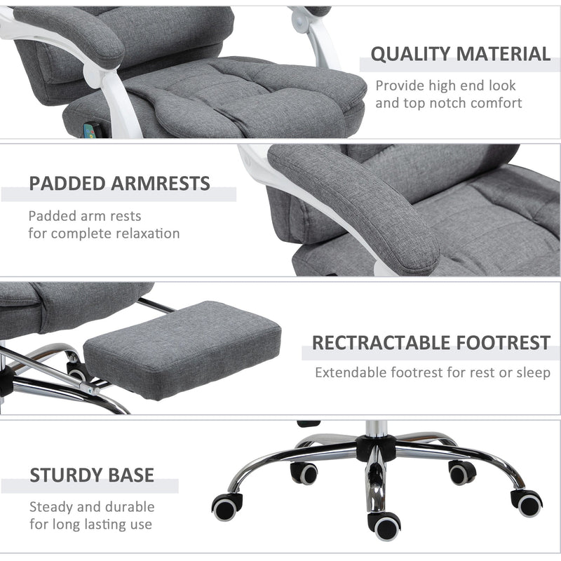 Executive Heated Massage Office Chair with 6 Vibration Points - Ergonomic High-Back Desk Recliner with Adjustable Swivel and Footrest, Grey - Ideal for Comfort and Relaxation in the Workplace