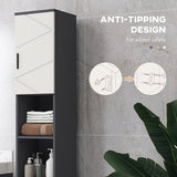 Tall 183cm Bathroom Storage Unit - Narrow Cabinet with Open Shelving and 2 Door Compartments, Adjustable Interior Shelves in Grey - Space-Saving Organizer for Bath Essentials & Linens