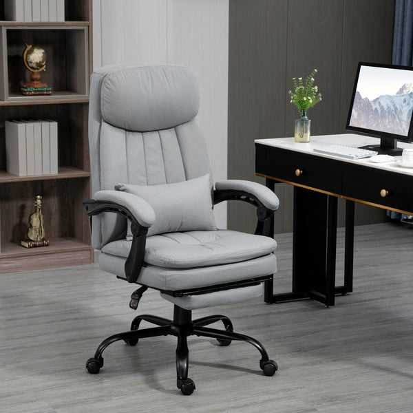 Ergonomic Reclining Chair with Vibration Massage and Heat - Microfiber Office Chair, Built-In Footrest, Adjustable Lumbar Pillow, Armrests - Ideal for Enhanced Comfort during Long Work Sessions