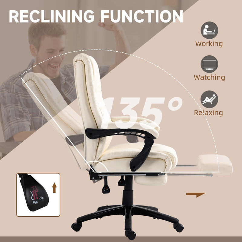 Ergonomic PU Leather Swivel Desk Chair with Extendable Footrest - Comfortable Adjustable Height Office Chair with Wheels - Ideal for Home Office and Long Working Hours