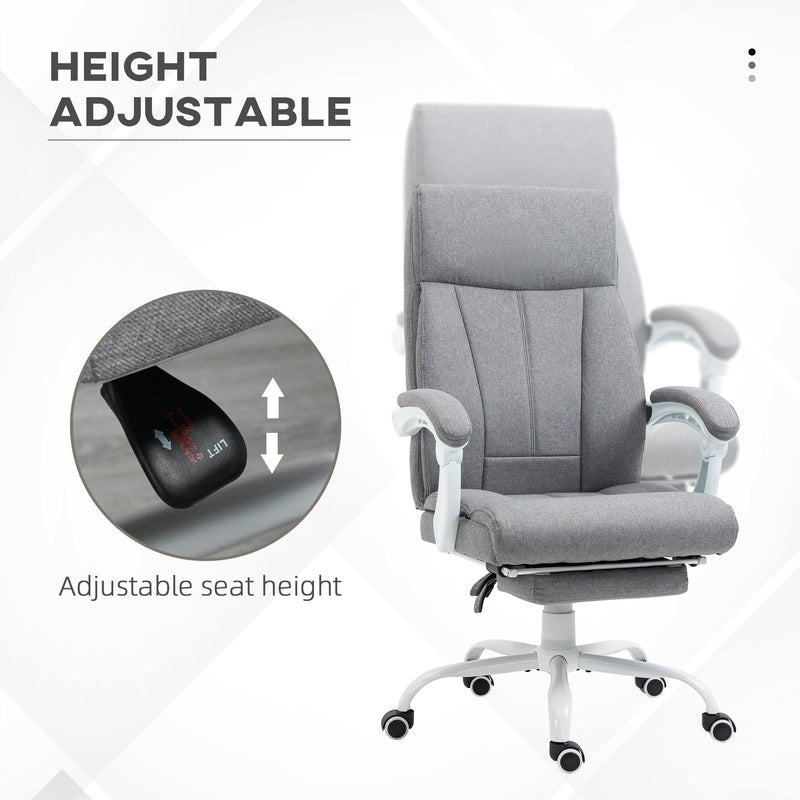 Fabric Reclining Executive Office Chair with Footrest - Adjustable Height, Swivel Wheels, Padded Arms, Grey - Comfort for Professionals at Desks or Workstations