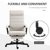 High-Back Linen Executive Chair - Swivel & Reclining Office Furniture with Adjustable Height and Footrest - Comfortable Padded Armrests for Home or Work Spaces in Cream White