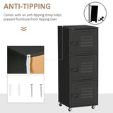 3-Tier Rolling Storage Cabinet - Mobile File Organizer with Wheels and Metal Doors for Home Office or Living Room - Space-Saving Solution for Document and Accessory Storage in Black