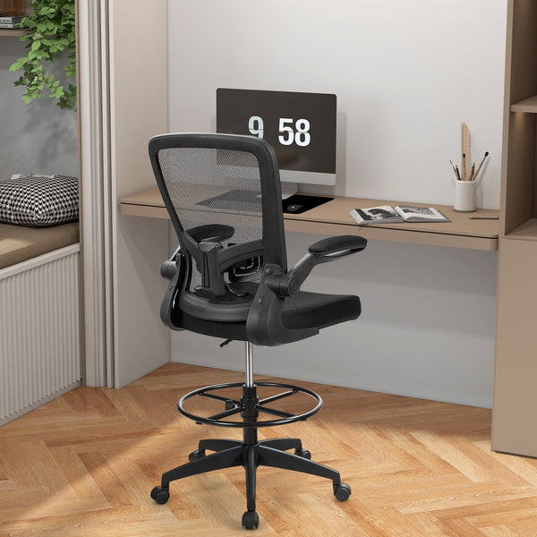 High Back Mesh Office Chair - Flip-up Armrests and Footrest Ring Features - Ideal for Office Workers Seeking Comfort and Support