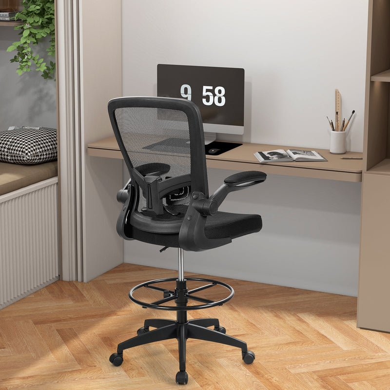High Back Mesh Office Chair - Flip-up Armrests and Footrest Ring Features - Ideal for Office Workers Seeking Comfort and Support