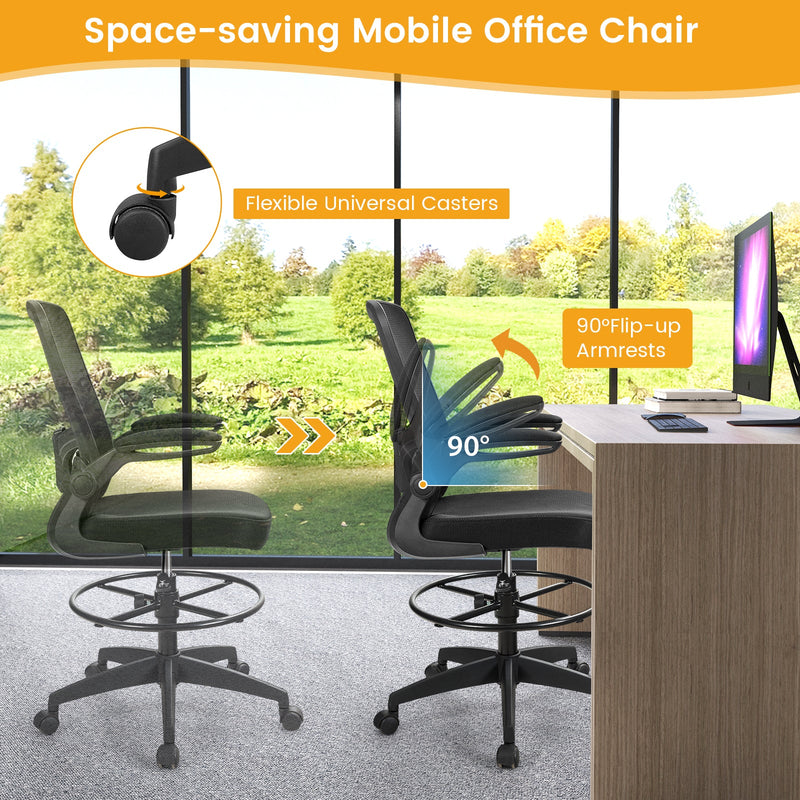 High Back Mesh Office Chair - Flip-up Armrests and Footrest Ring Features - Ideal for Office Workers Seeking Comfort and Support