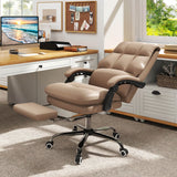 Ergonomic Office Chair PU Leather Adjustable Swivel with Reclining Backrest-Grey