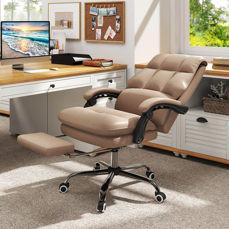 Ergonomic Office Chair PU Leather Adjustable Swivel with Reclining Backrest-Grey