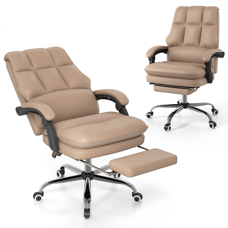 Ergonomic Office Chair PU Leather Adjustable Swivel with Reclining Backrest-Grey