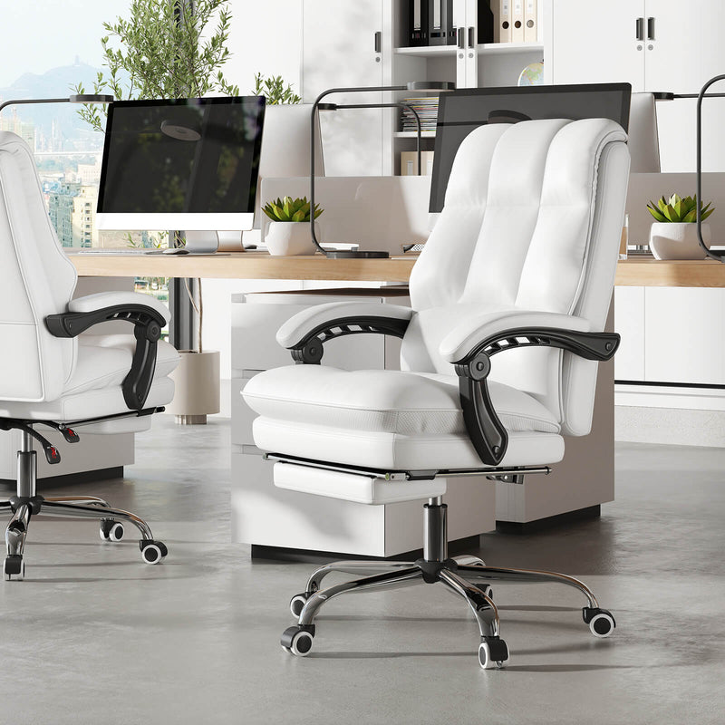 Ergonomic Office Chair PU Leather Adjustable Swivel with Reclining Backrest-Grey