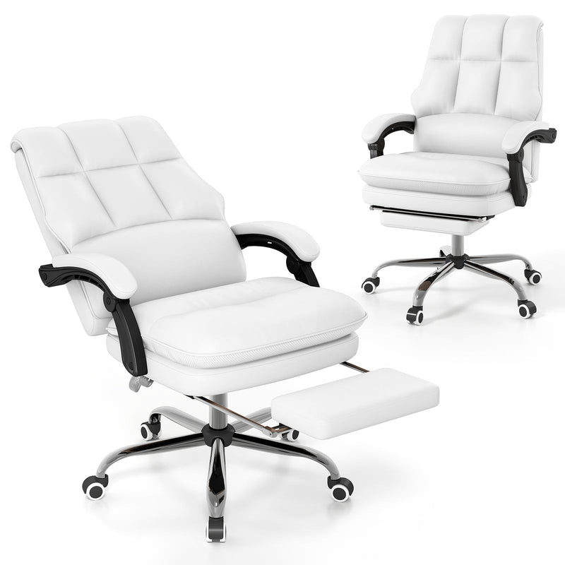 Ergonomic Office Chair PU Leather Adjustable Swivel with Reclining Backrest-Grey
