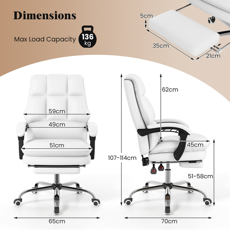 Ergonomic Office Chair PU Leather Adjustable Swivel with Reclining Backrest-Grey