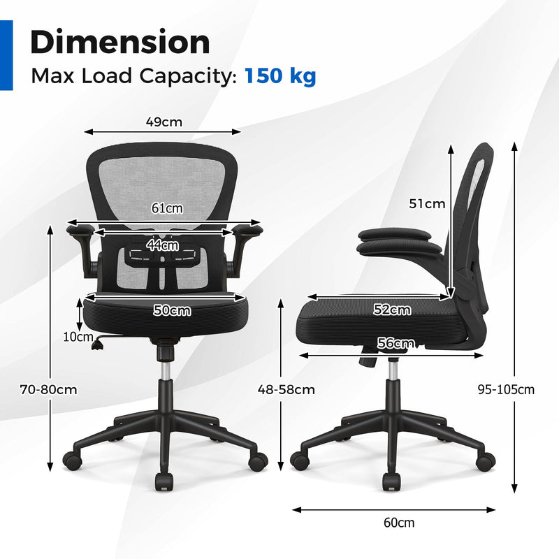 Ergonomic Office Chair Adjustable Swivel - Mesh Task Chair with Flip-Up Armrests - Ideal for Comfort and Adjustability in Office Settings