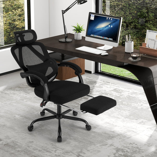 Ergonomic Office Chair High Back Mesh Desk Chair with Retractable Footrest-