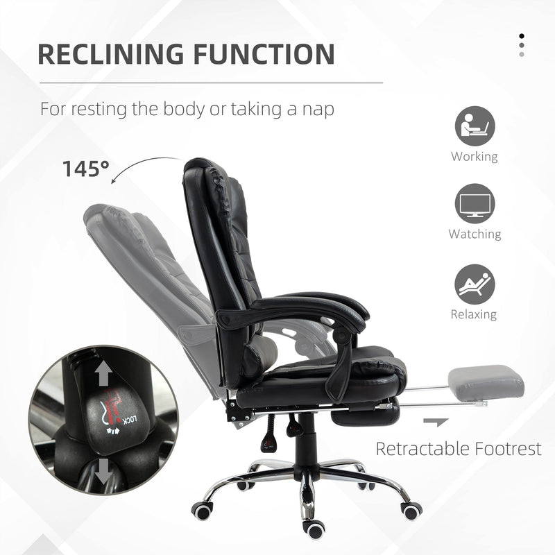 Executive Adjustable Office Chair - PU Leather Swivel Chair with Reclining Backrest & Retractable Footrest - Comfort for Home or Office Use