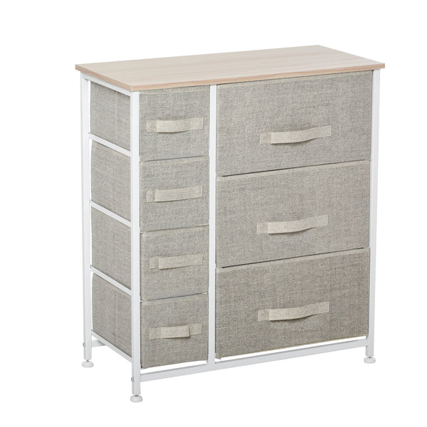 7-Drawer Vertical Linen Storage Tower - Sturdy Metal Frame Dresser Organizer with Adjustable Feet - Ideal for Living Room, Bathroom, Kitchen Organization