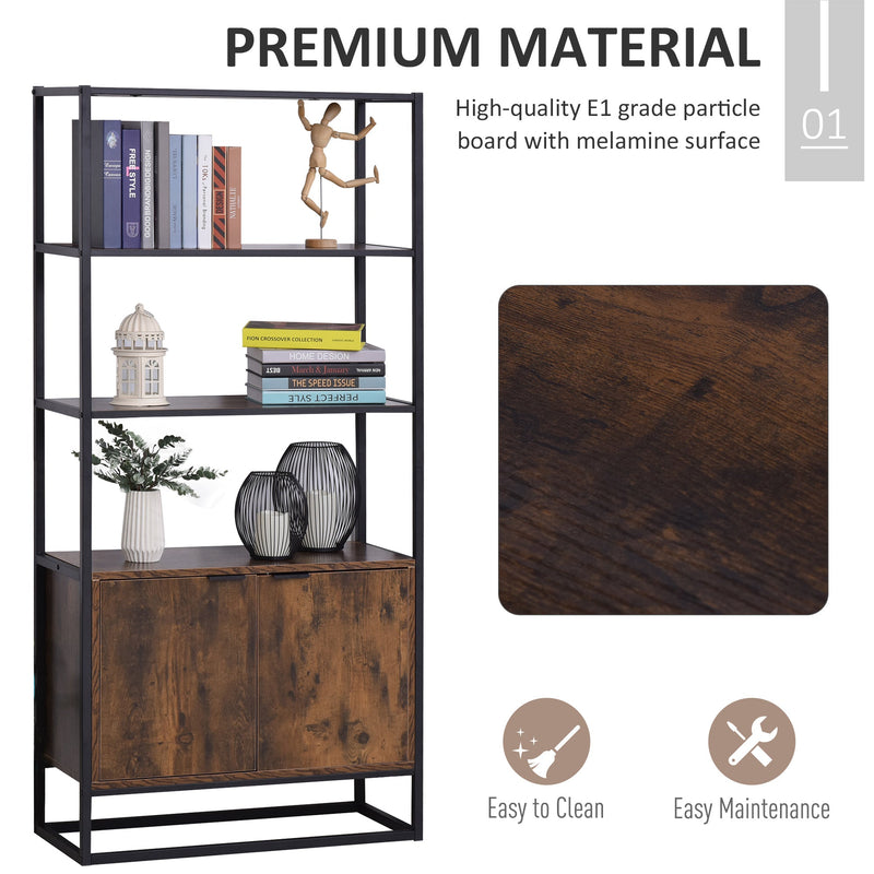 Freestanding Storage Organizer with 3 Open Shelves - Tall Cupboard & Multifunctional Rack for Home Use - Ideal for Living Room, Bedroom, Kitchen in Rustic Brown