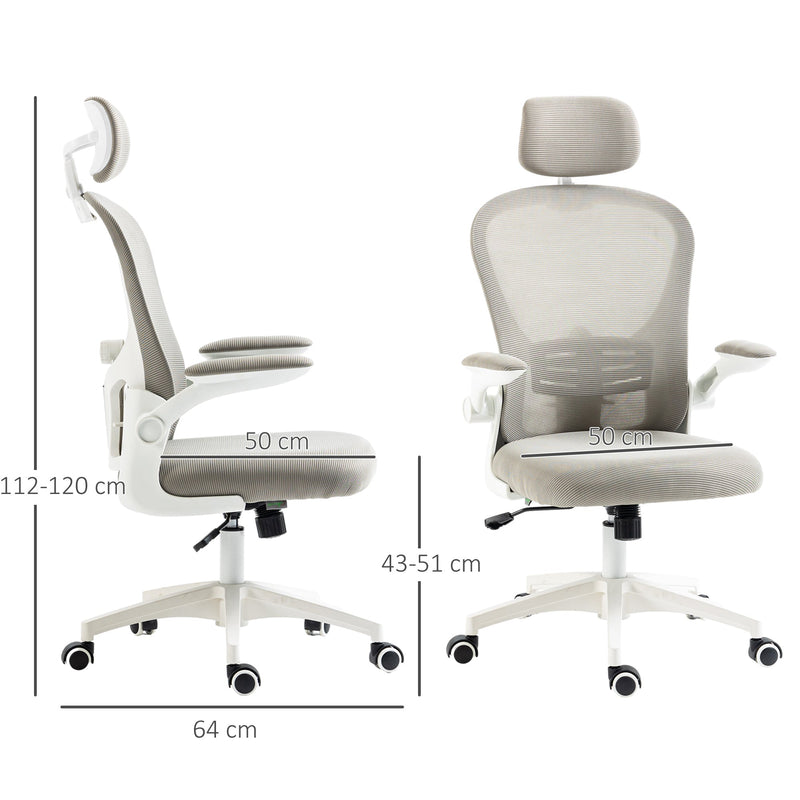 Ergonomic Mesh Office Chair with Lumbar & Headrest Support - Adjustable and Comfortable Seating - Ideal for Prolonged Desk Work, Grey