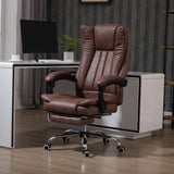 Ergonomic Microfibre Reclining Office Chair with Armrests - Swivel Desk Chair with Wheels and Footrest in Brown - Comfortable Home Office Seating Solution