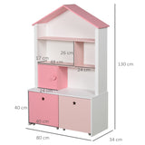 Kids Toy Storage and Bookshelf with Drawer - Rolling Wooden Organizer and Display Stand, 80x34x130cm, Pink - Ideal for Child's Room Organization