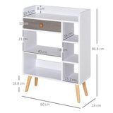 Modern Multi-Shelf Bookcase with Drawer - Freestanding 6-Tier Storage, Wooden Legs, Stylish White & Grey Finish - Ideal for Home Office and Display Décor