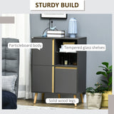 Elegant Tempered Glass Storage Cabinet - Sideboard with Adjustable Shelves and Solid Wood Legs - Ideal for Dining Room Organization and Display