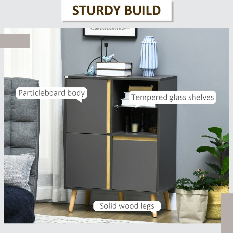 Elegant Tempered Glass Storage Cabinet - Sideboard with Adjustable Shelves and Solid Wood Legs - Ideal for Dining Room Organization and Display
