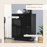 Wooden Storage Sideboard - Freestanding High Gloss Cupboard with Adjustable Shelves, Black - Bedroom Organization and Space Management