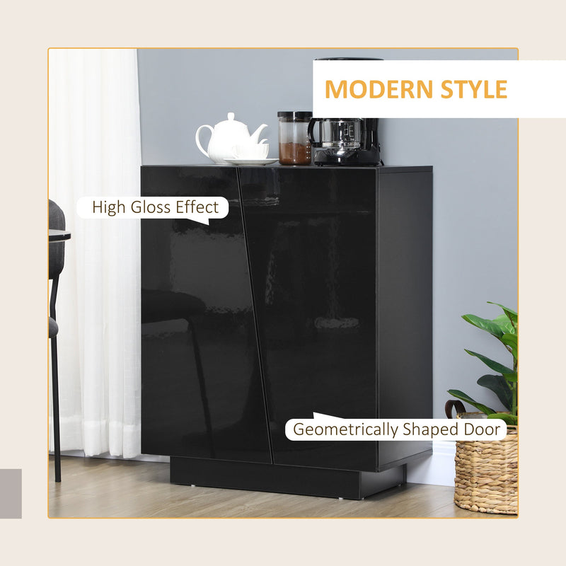 Wooden Storage Sideboard - Freestanding High Gloss Cupboard with Adjustable Shelves, Black - Bedroom Organization and Space Management