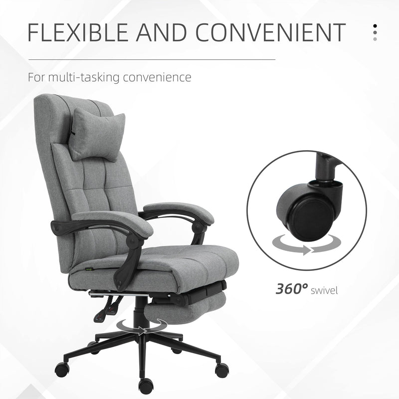 Ergonomic Office Chair with Footrest - Adjustable Armrests, Lumbar Support & Headrest in Light Grey - Ideal for Extended Desk Work & Improved Posture