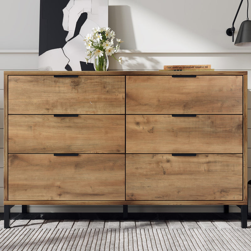 6-Drawer Sideboard Cabinet in Dark Oak - Sturdy Metal Handles, Modern Storage Organizer for Home - Ideal for Living Room and Bedroom Organization