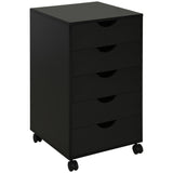 Mobile Vertical File Cabinet with 5 Drawers - Modern Rolling Filing Unit & Printer Stand for Home Office - Black Storage Organizer for Documents