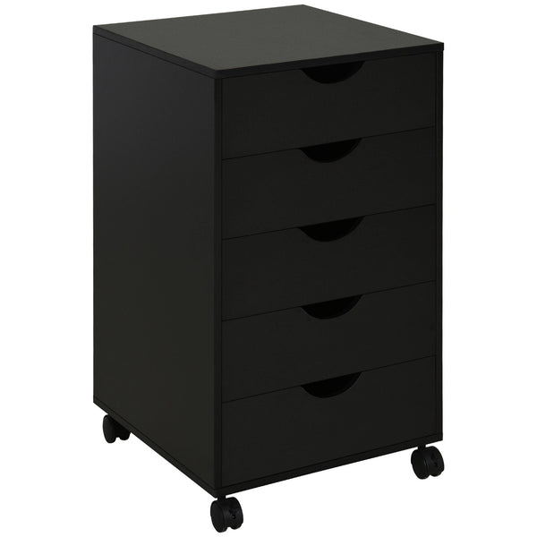 Mobile Vertical File Cabinet with 5 Drawers - Modern Rolling Filing Unit & Printer Stand for Home Office - Black Storage Organizer for Documents