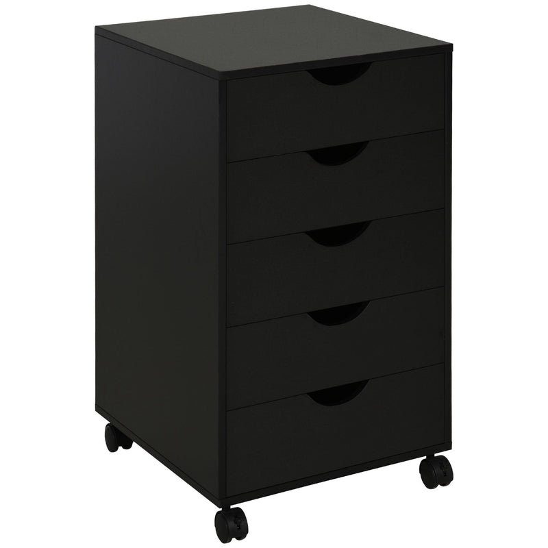 Mobile Vertical File Cabinet with 5 Drawers - Modern Rolling Filing Unit & Printer Stand for Home Office - Black Storage Organizer for Documents