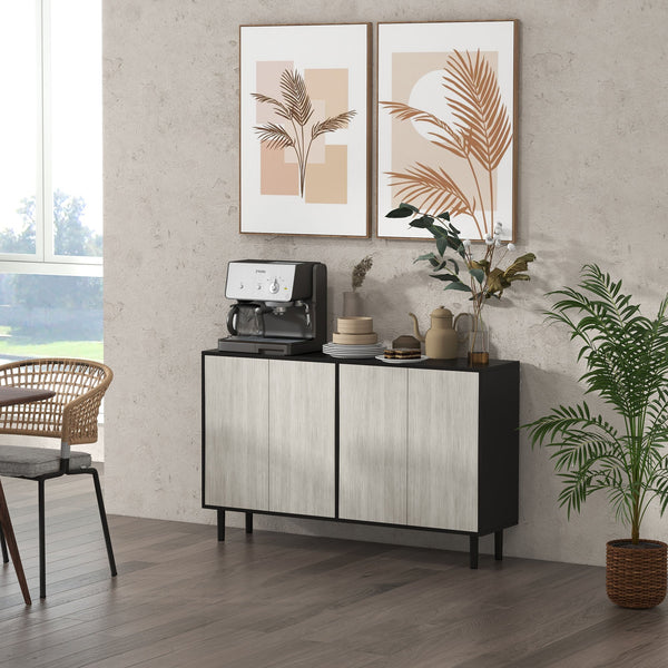 Adjustable Shelving Sideboard - Living Room Storage Cabinet with 4 Doors and Pine Legs - Elegant Organization Solution for Home Spaces