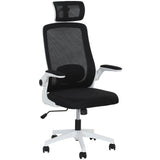 HOMCOM Executive Office Chair, Ergonomic Mesh High Back Desk Chair with Flip-up Armrest, Adjustable Lumbar Support, Rotatable Headrest, Swivel Computer Chair for Home Study, Black
