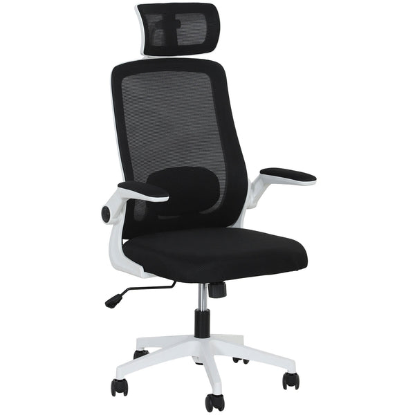 HOMCOM Executive Office Chair, Ergonomic Mesh High Back Desk Chair with Flip-up Armrest, Adjustable Lumbar Support, Rotatable Headrest, Swivel Computer Chair for Home Study, Black